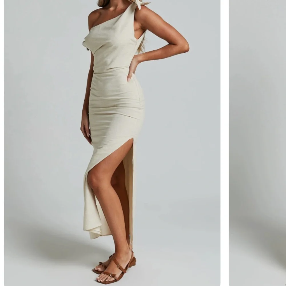 Showpo One-Shoulder Cream Midi Dress - Picture 2 of 10